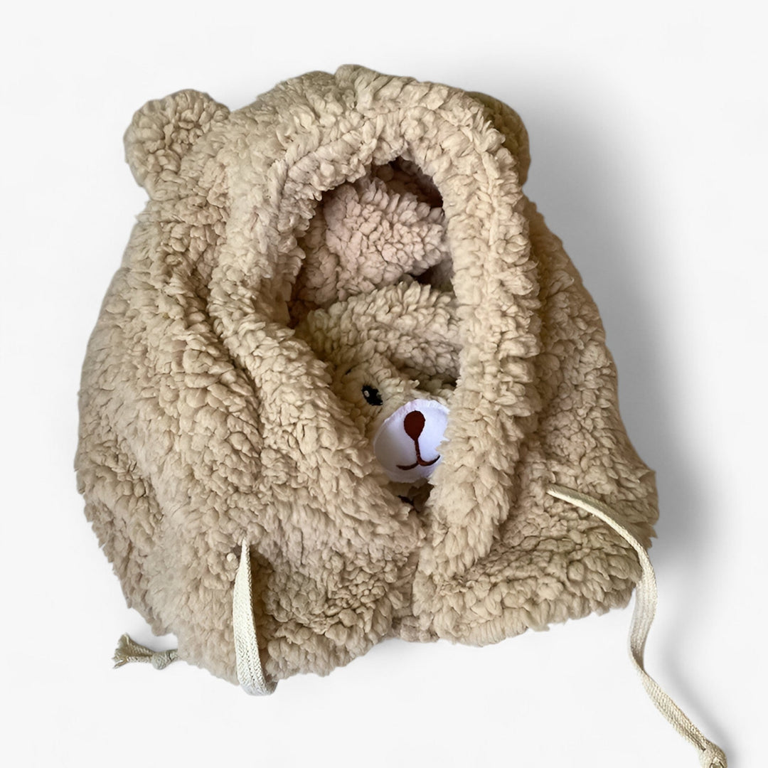 Cartoon Bear Hat with Ear and Face Protection - Winnie-Beige-56-58cm-State of Style