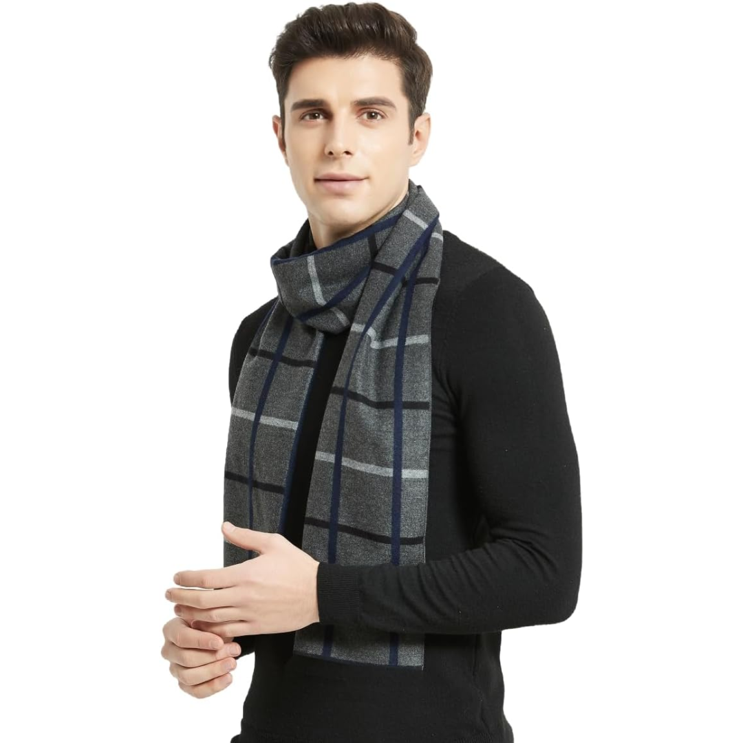 Cashmere Winter Scarf for Men - Ryan-Blue/Grey-State of Style