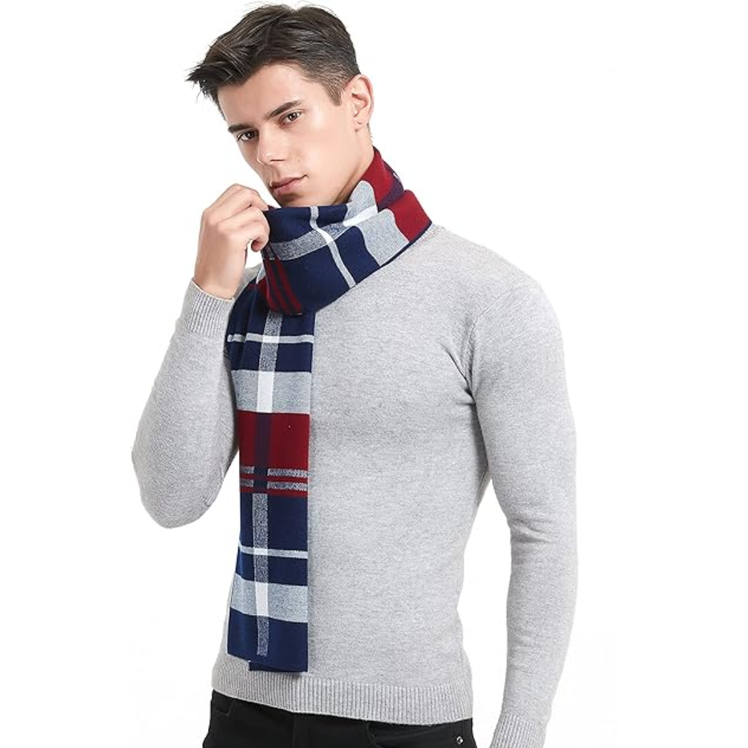 Cashmere Winter Scarf for Men - Ryan-Blue/Red-State of Style