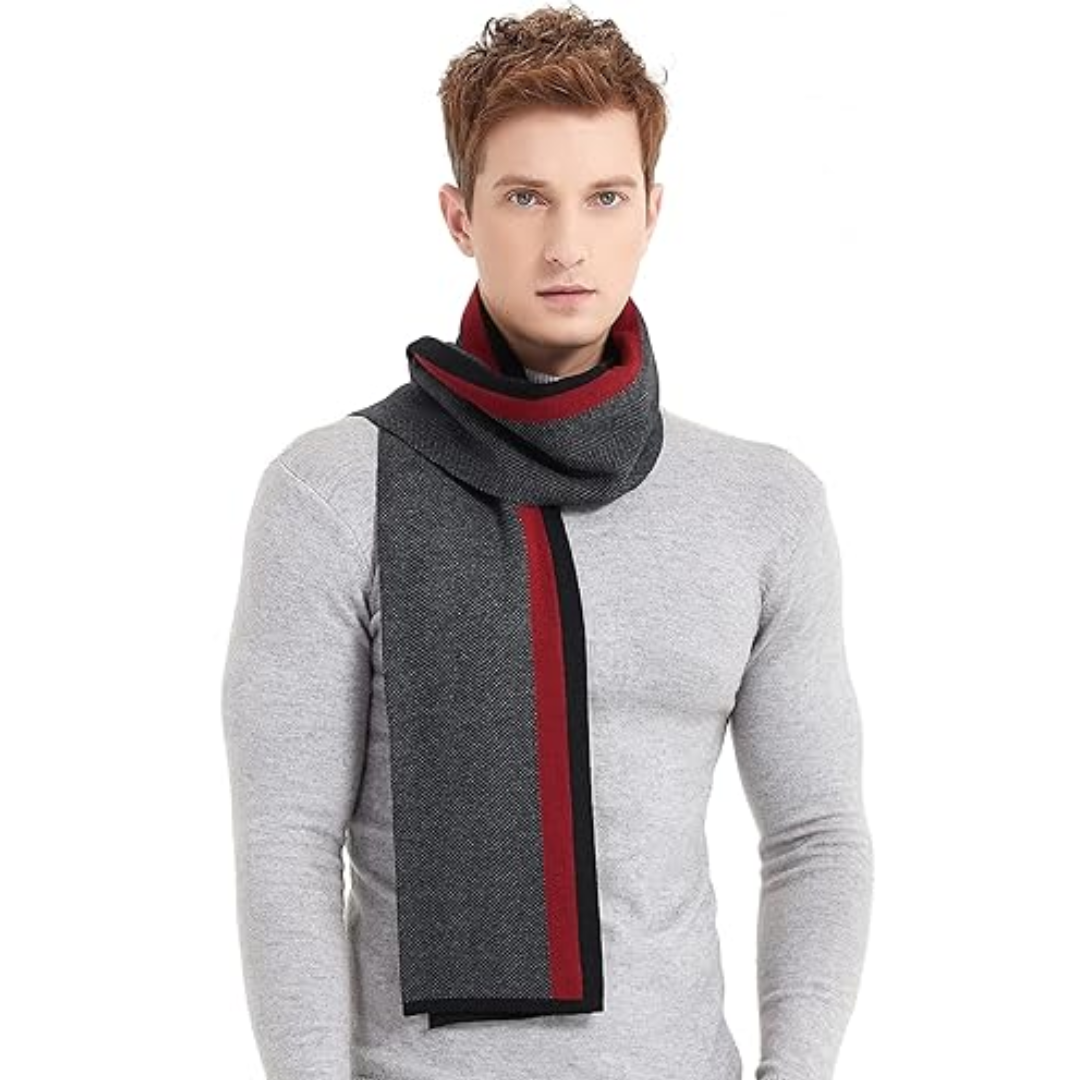 Cashmere Winter Scarf for Men - Ryan-Grey/Red-State of Style