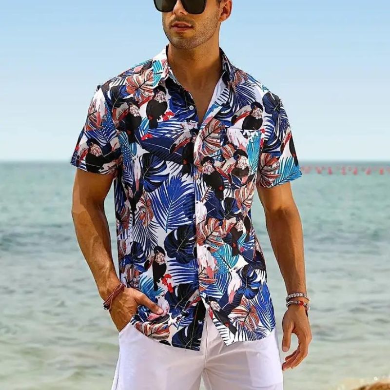 Caspian - Beach Shirt | Hawaiian Short Sleeve Shirt-Blue-Black-M-State of Style