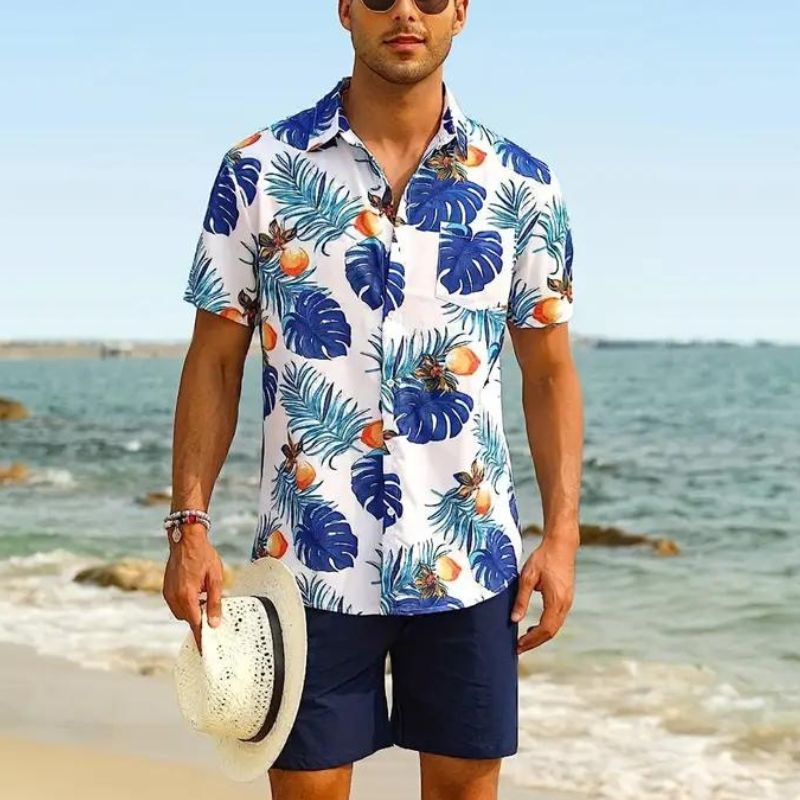 Caspian - Beach Shirt | Hawaiian Short Sleeve Shirt-Blue-M-State of Style