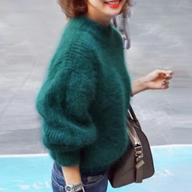 Casual Angora Knitted Women's Sweater - Livia-Green-S-State of Style