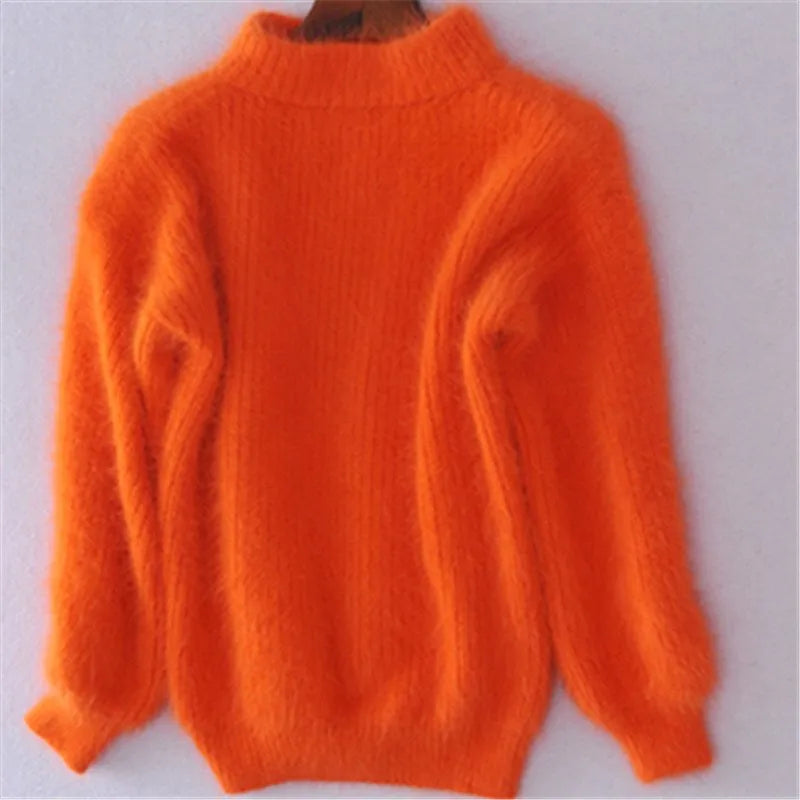Casual Angora Knitted Women's Sweater - Livia-Orange-S-State of Style