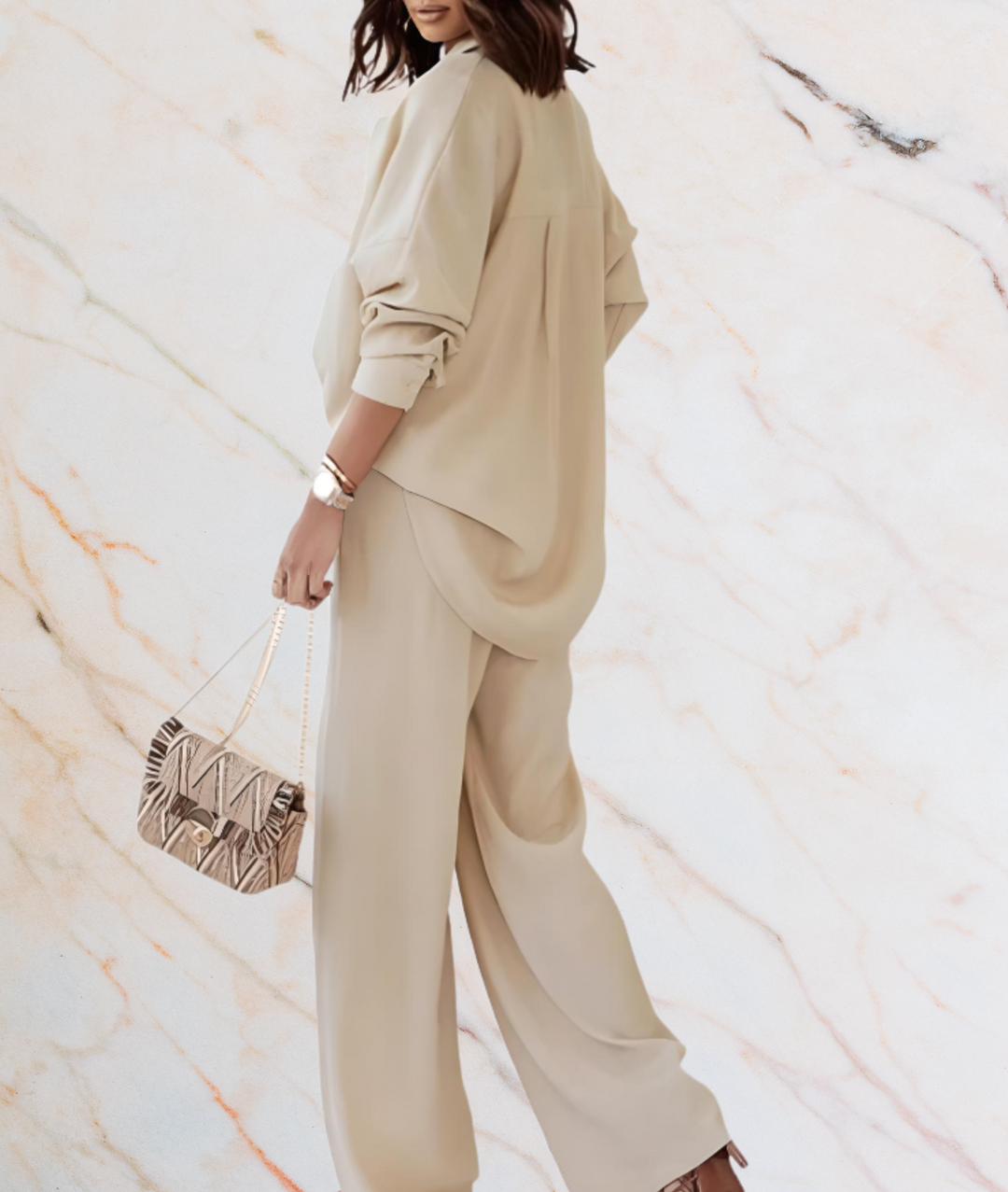 Casual Beige Two-Piece Set | Loose Top and Pants-S-State of Style