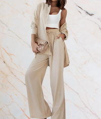 Casual Beige Two-Piece Set | Loose Top and Pants-S-State of Style