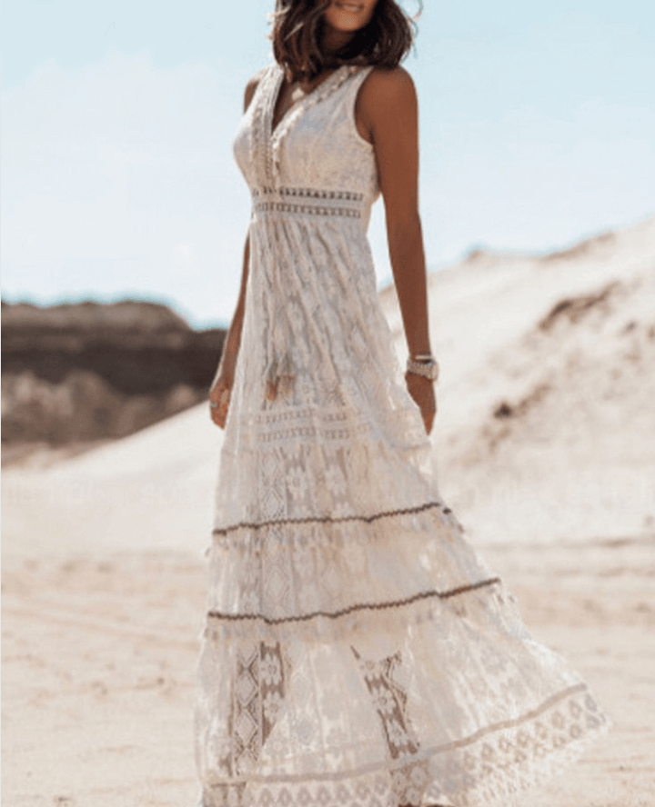 Casual Boho maxi dress with stylish details – Solange-Beige-S-State of Style