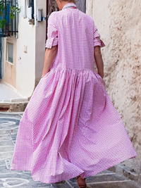 Casual Checked Swing Dress with Long Sleeves - Sofie-Pink-S-State of Style
