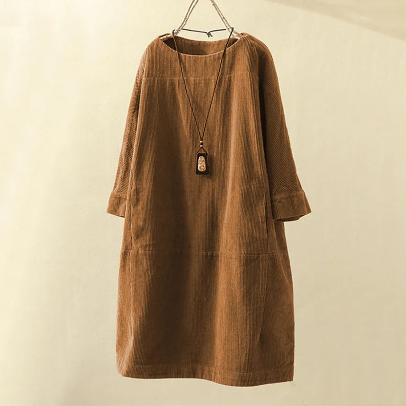 Casual Corduroy Dress | Lavinia-Brown-M-State of Style