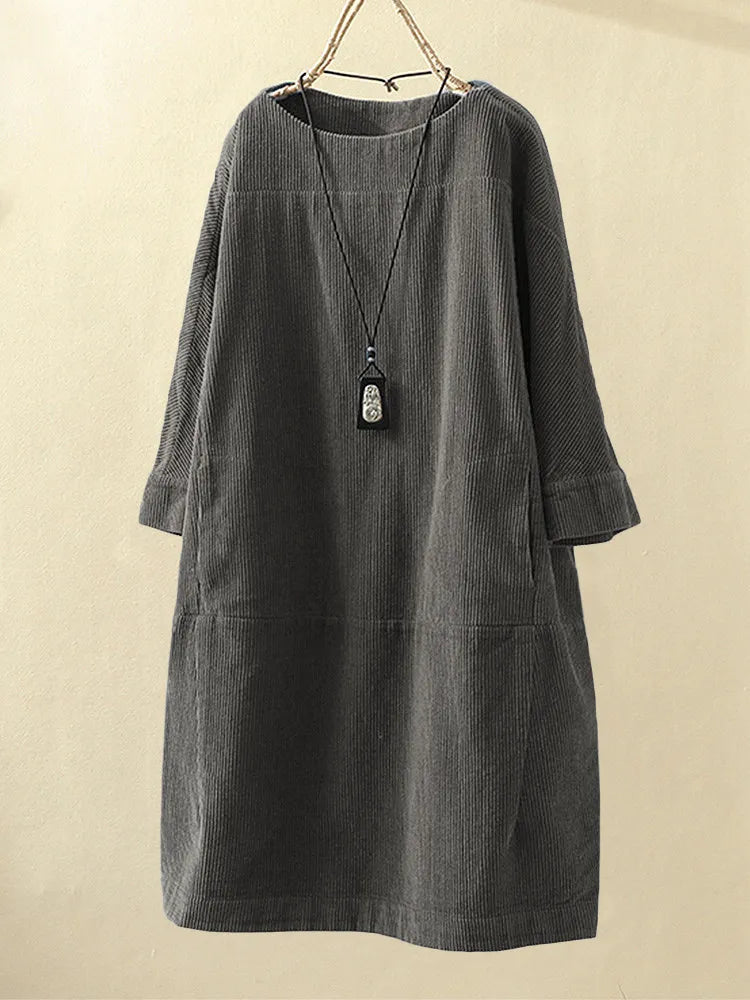 Casual Corduroy Dress | Lavinia-Gray-M-State of Style