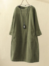 Casual Corduroy Dress | Lavinia-Green-M-State of Style