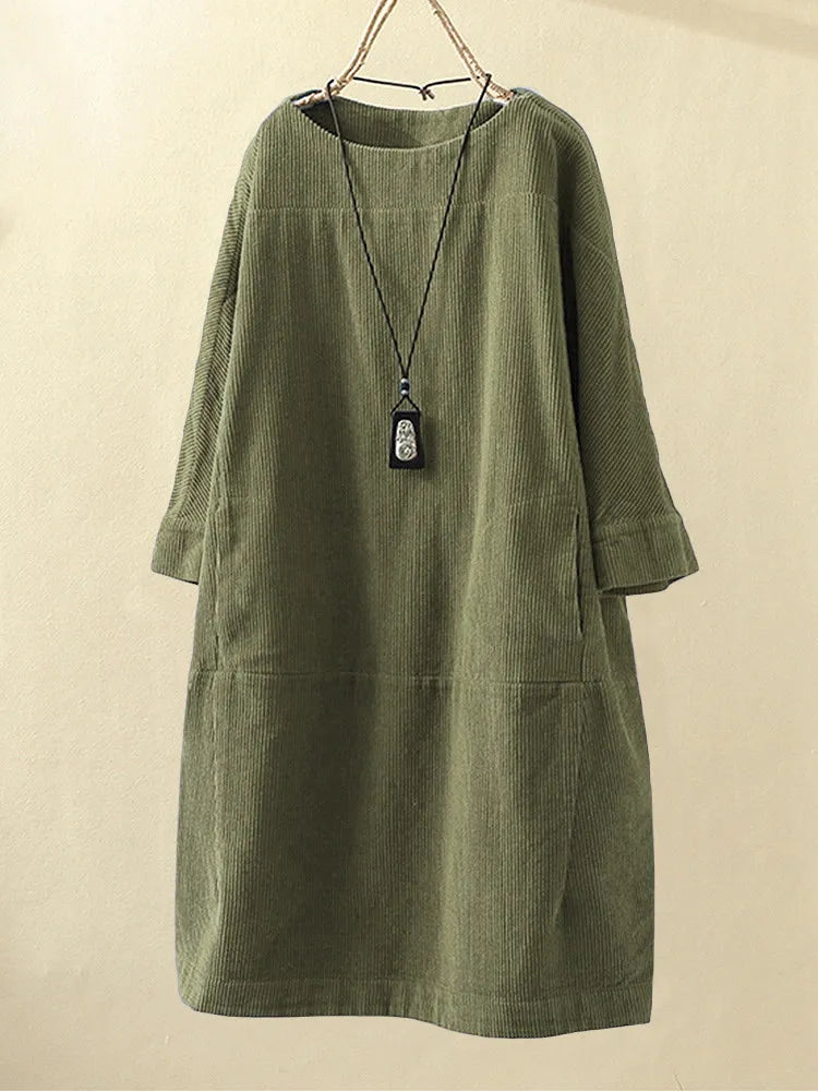 Casual Corduroy Dress | Lavinia-Green-M-State of Style
