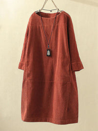 Casual Corduroy Dress | Lavinia-Orange-M-State of Style