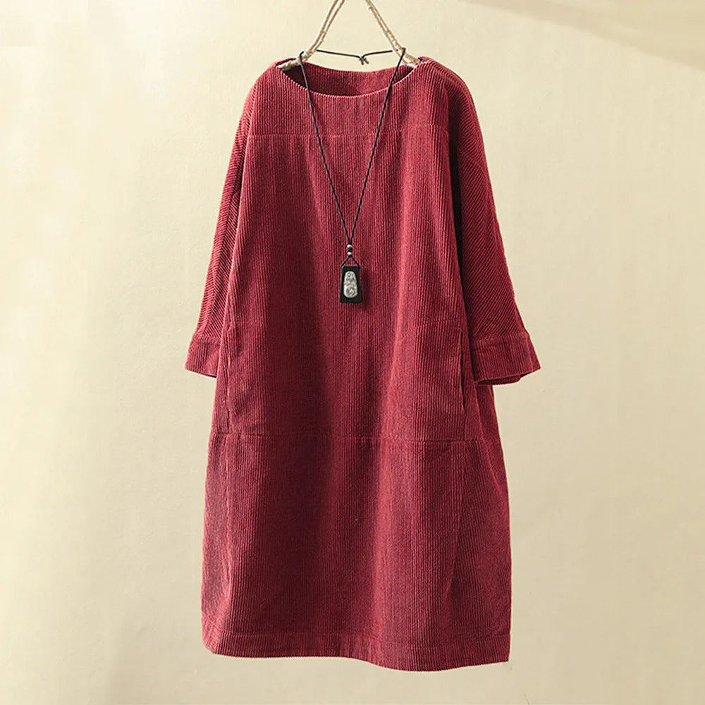 Casual Corduroy Dress | Lavinia-Red-M-State of Style