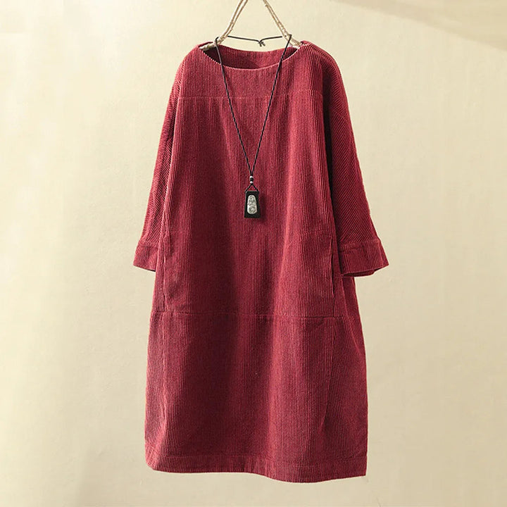 Casual Corduroy Dress | Lavinia-Red-M-State of Style