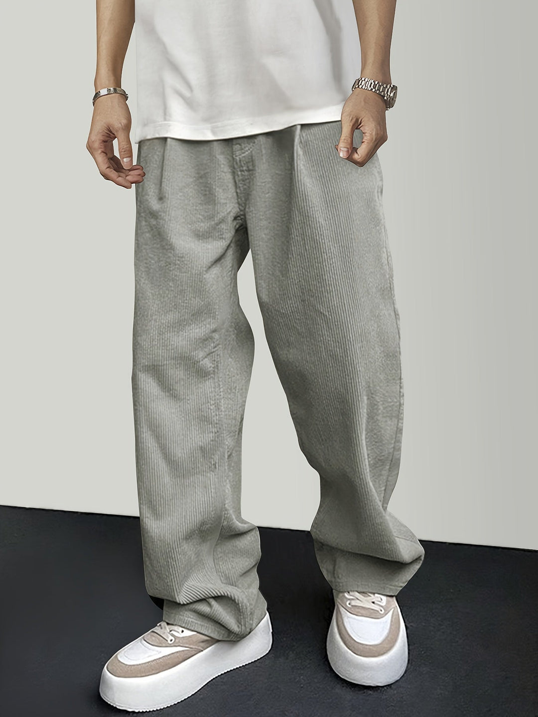 Casual Corduroy Men's Pants with Drawstring - Mason-Light Grey-S-State of Style