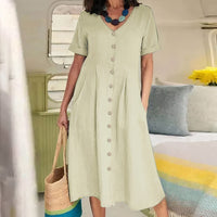 Casual Cotton-Linen Summer Dress – Noor-Beige-S-State of Style