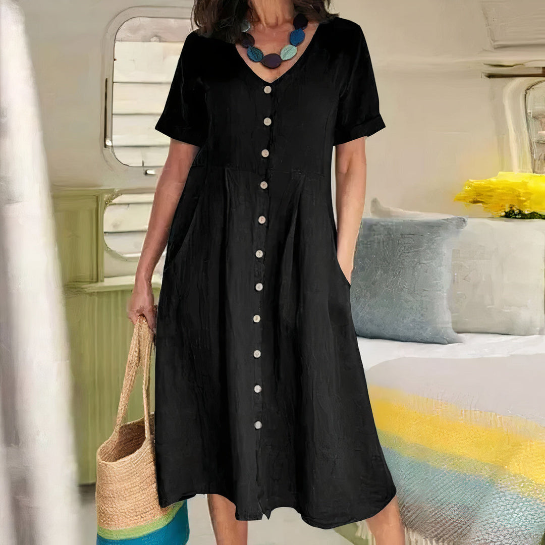 Casual Cotton-Linen Summer Dress – Noor-Black-S-State of Style