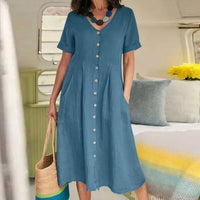 Casual Cotton-Linen Summer Dress – Noor-Blue-S-State of Style