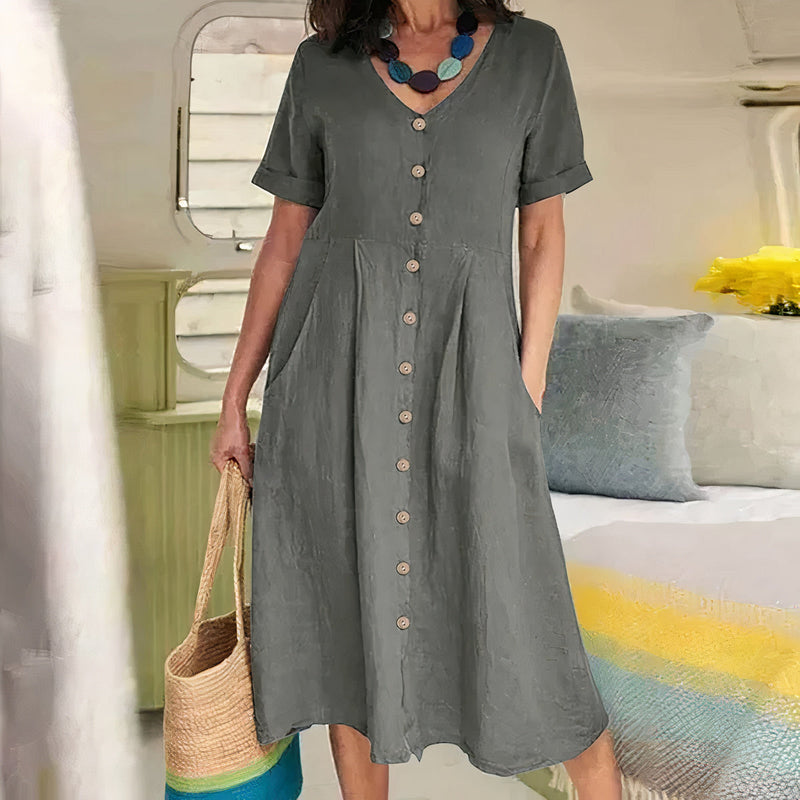 Casual Cotton-Linen Summer Dress – Noor-Gray-S-State of Style