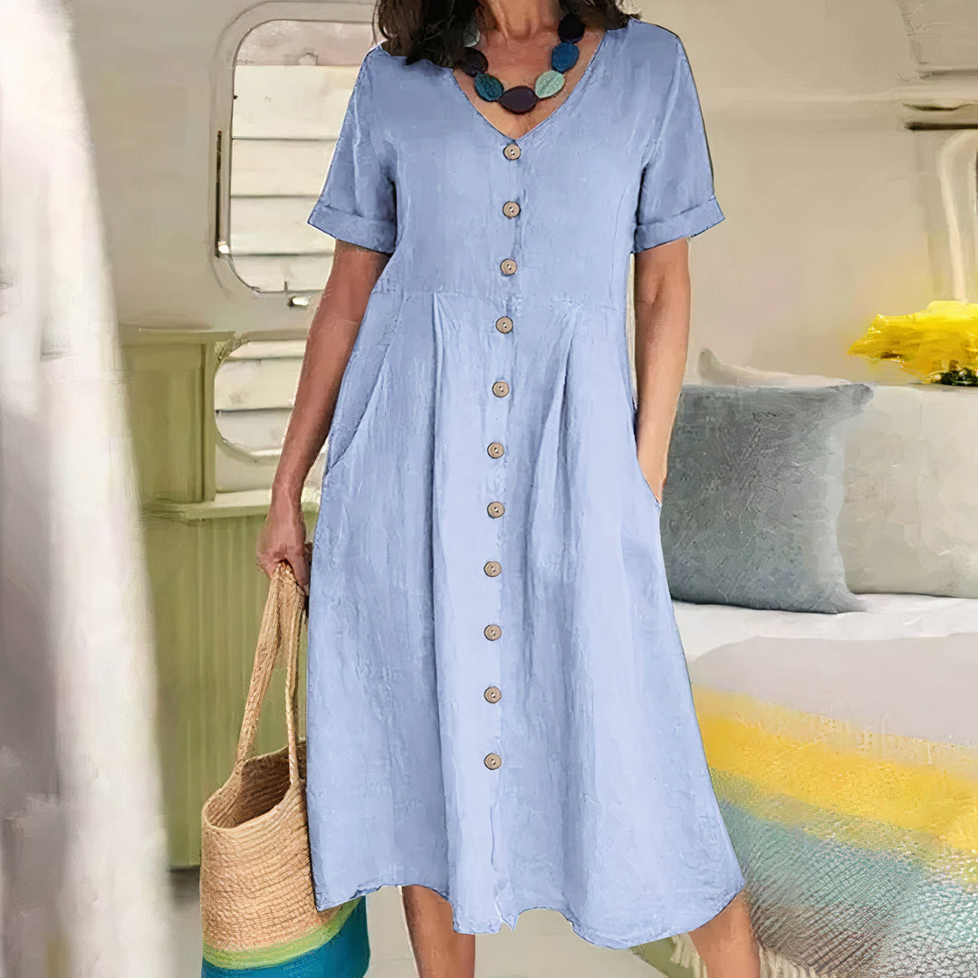 Casual Cotton-Linen Summer Dress – Noor-Light blue-S-State of Style