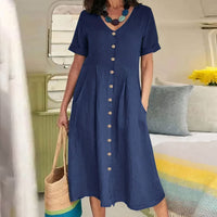 Casual Cotton-Linen Summer Dress – Noor-Navy blue-S-State of Style