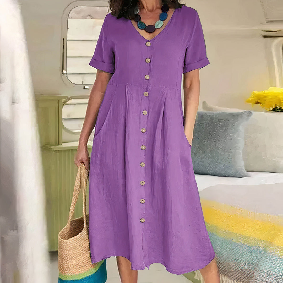 Casual Cotton-Linen Summer Dress – Noor-Purple-S-State of Style