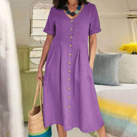 Casual Cotton-Linen Summer Dress – Noor-Purple-S-State of Style