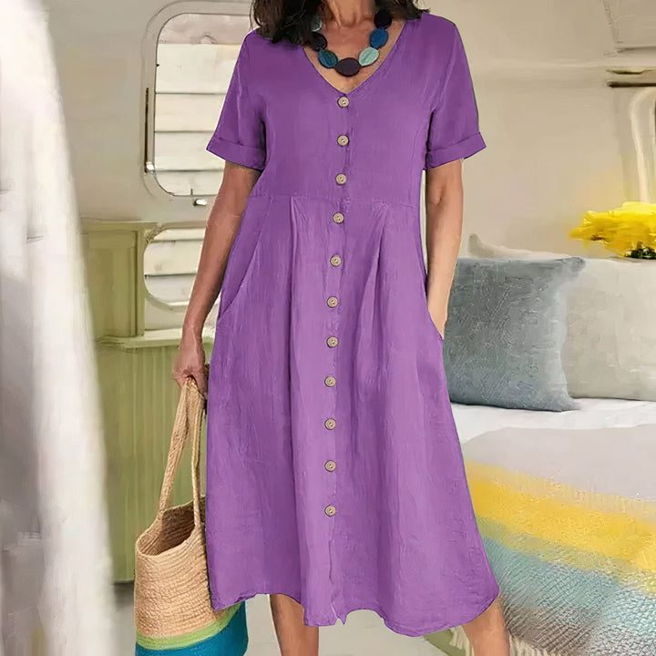 Casual Cotton-Linen Summer Dress – Noor-Purple-S-State of Style