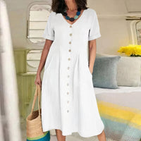 Casual Cotton-Linen Summer Dress – Noor-White-S-State of Style