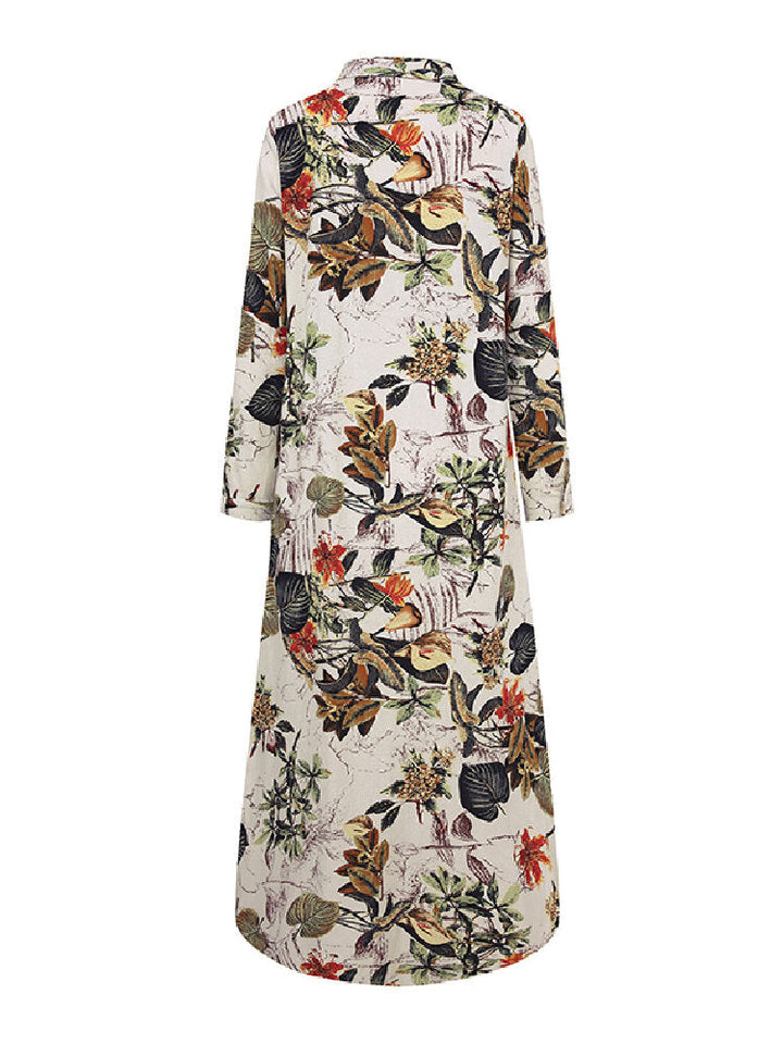 Casual Cotton Maxi Dress | Floral Print with Front Pockets-Yellow-S-State of Style