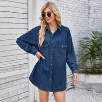 Casual Denim Shirt Dress with Button Closure – Lianne-Dark blue-S-State of Style