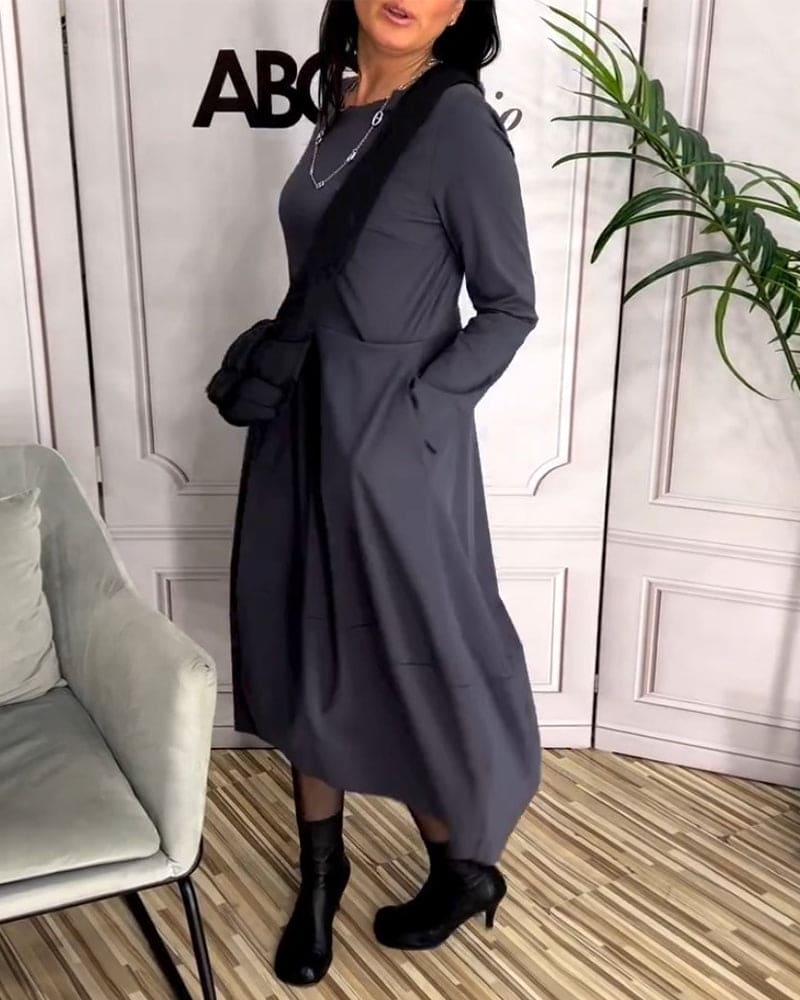 Casual Everyday Dress with Round Neck - Sophie-S-State of Style