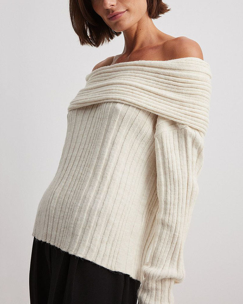 Casual Knitted One-Shoulder Jumper - LuxeOne-White-One Size-State of Style