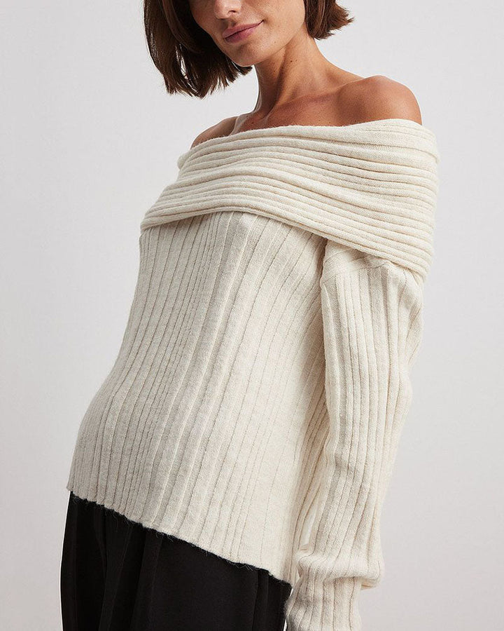 Casual Knitted One-Shoulder Jumper - LuxeOne-White-One Size-State of Style