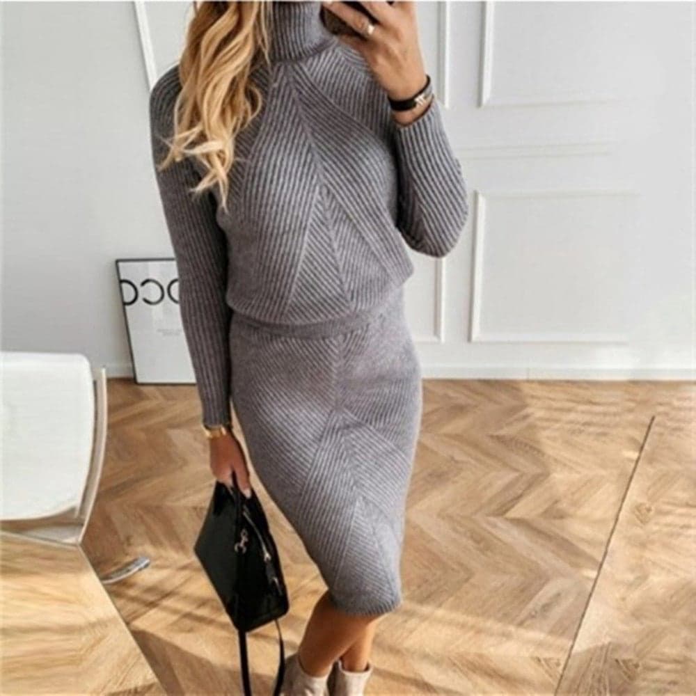 Casual Knitted Set (Sweater + Skirt) - Mira-Grey-S-State of Style