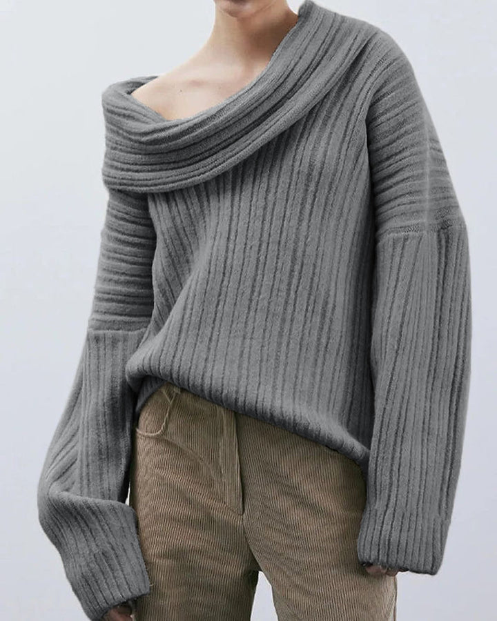 Casual Knitted Sweater with One Shoulder - LuxeOne-Grey-State of Style