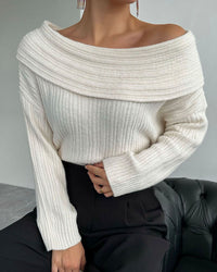 Casual Knitted Sweater with One Shoulder - LuxeOne-White-State of Style