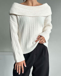 Casual Knitted Sweater with One Shoulder - LuxeOne-White-State of Style