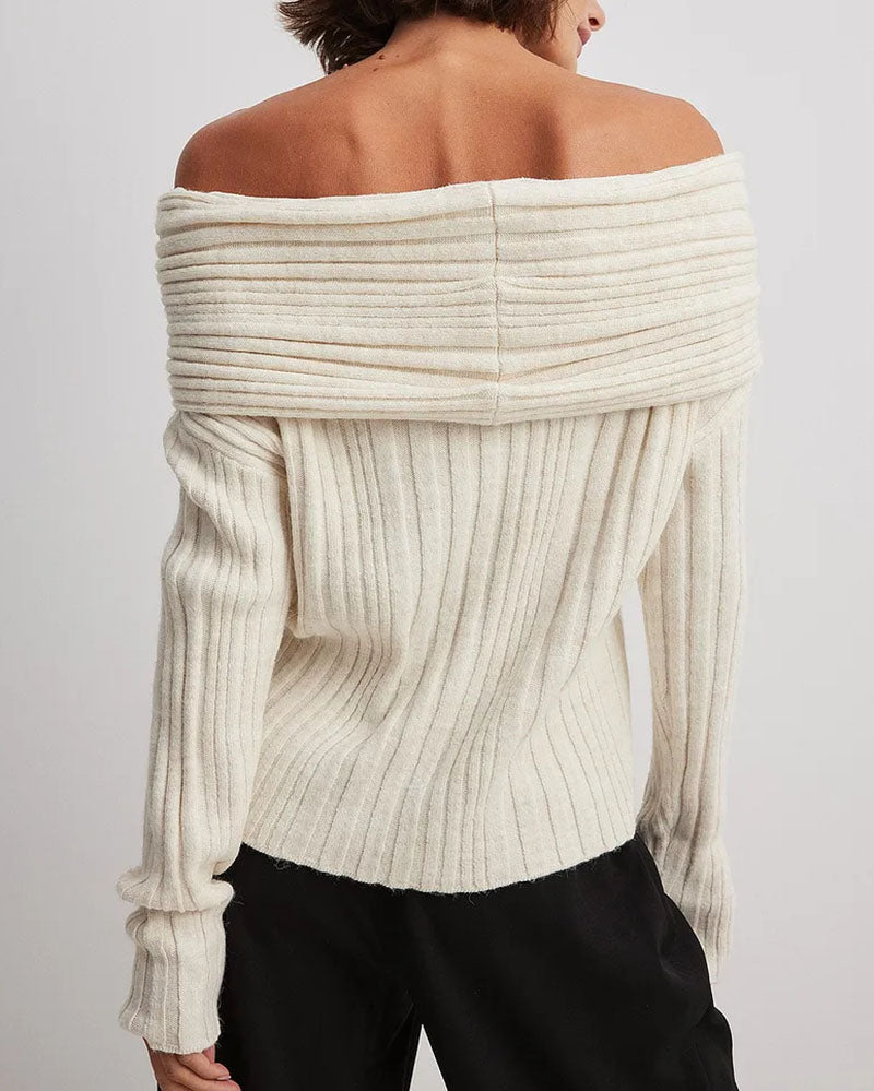 Casual Knitted Sweater with One Shoulder - LuxeOne-White-State of Style