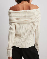 Casual Knitted Sweater with One Shoulder - LuxeOne-White-State of Style