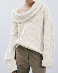 Casual Knitted Sweater with One Shoulder - LuxeOne-White-State of Style