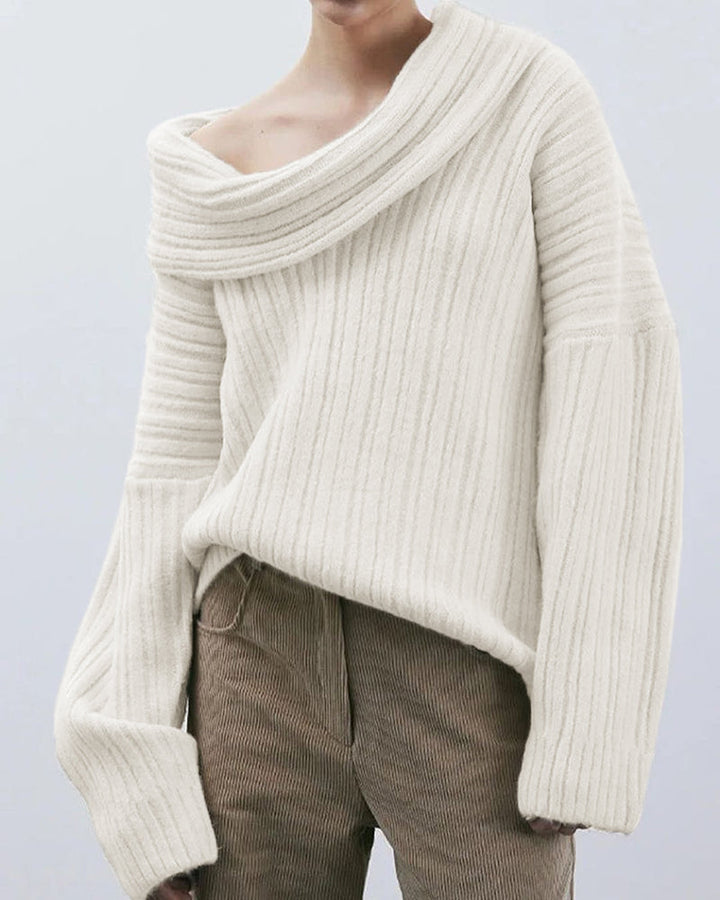 Casual Knitted Sweater with One Shoulder - LuxeOne-White-State of Style