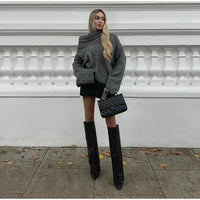 Casual Knitted Sweater with One Shoulder - LuxeOne-White-State of Style