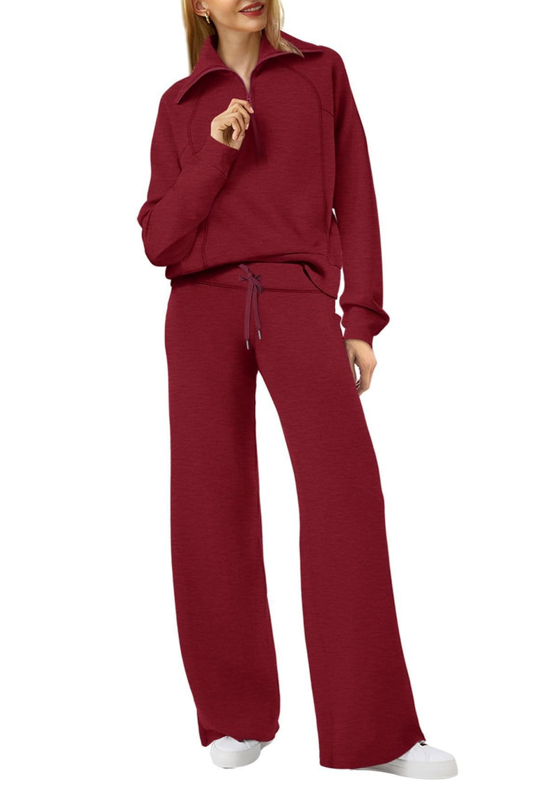 Casual Ladies Lounge Set - Luna-Bordeaux red-S-State of Style