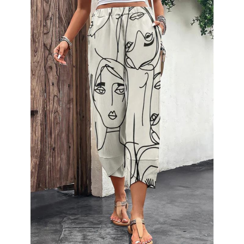 Casual ladies' summer trousers with wide leg & elastic waistband – Yara-S-State of Style