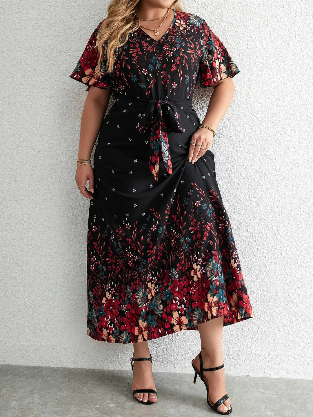 Casual Long Floral Dress in Plus Size-XL-State of Style