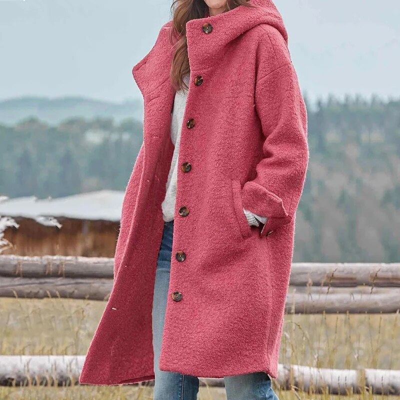 Casual Long Ladies Coat - Aria-Pink-S-State of Style