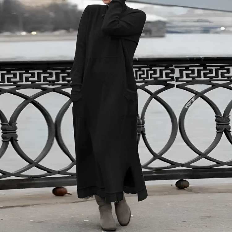 Casual Long Winter Dress - Noelle-Black-S-State of Style