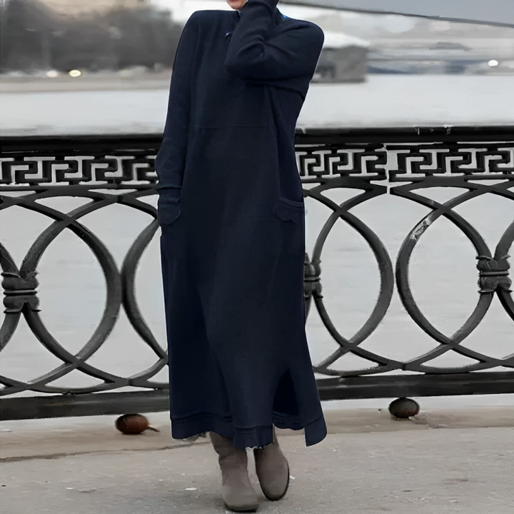 Casual Long Winter Dress - Noelle-Navy Blue-S-State of Style
